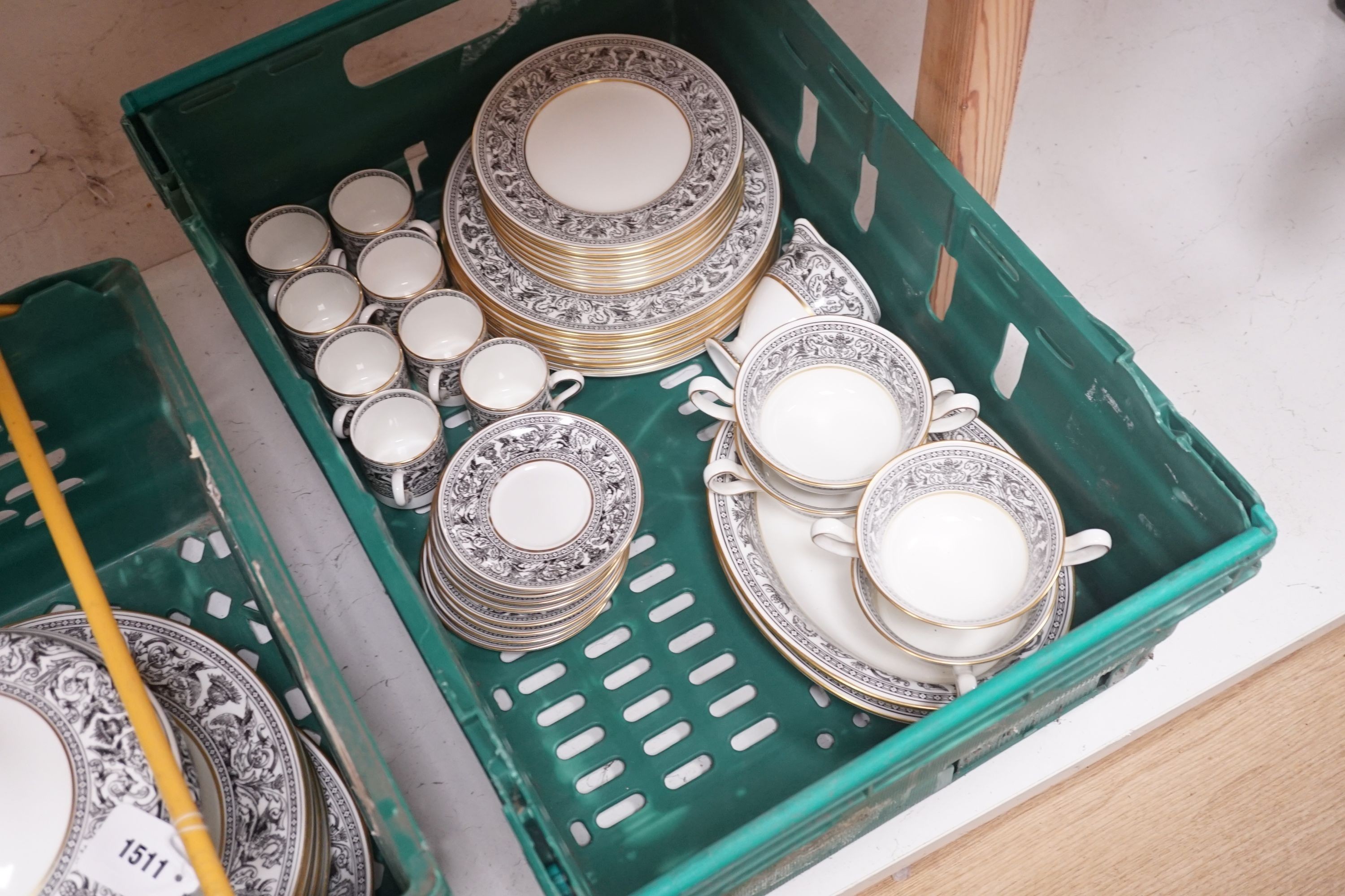 A Wedgwood 'Florentine' black part dinner and coffee service